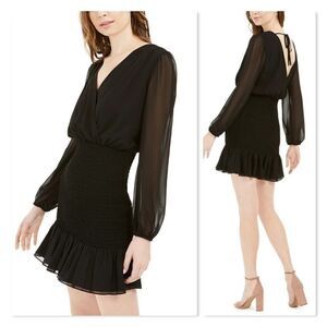 Leyden Smocked Women's Tie-Back Mini Dress size Medium in Black- NEW